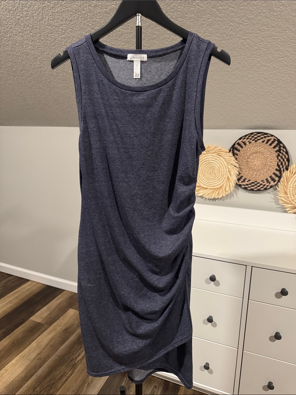 Leith Dark Navy Sleeveless Gathered Side Tunic